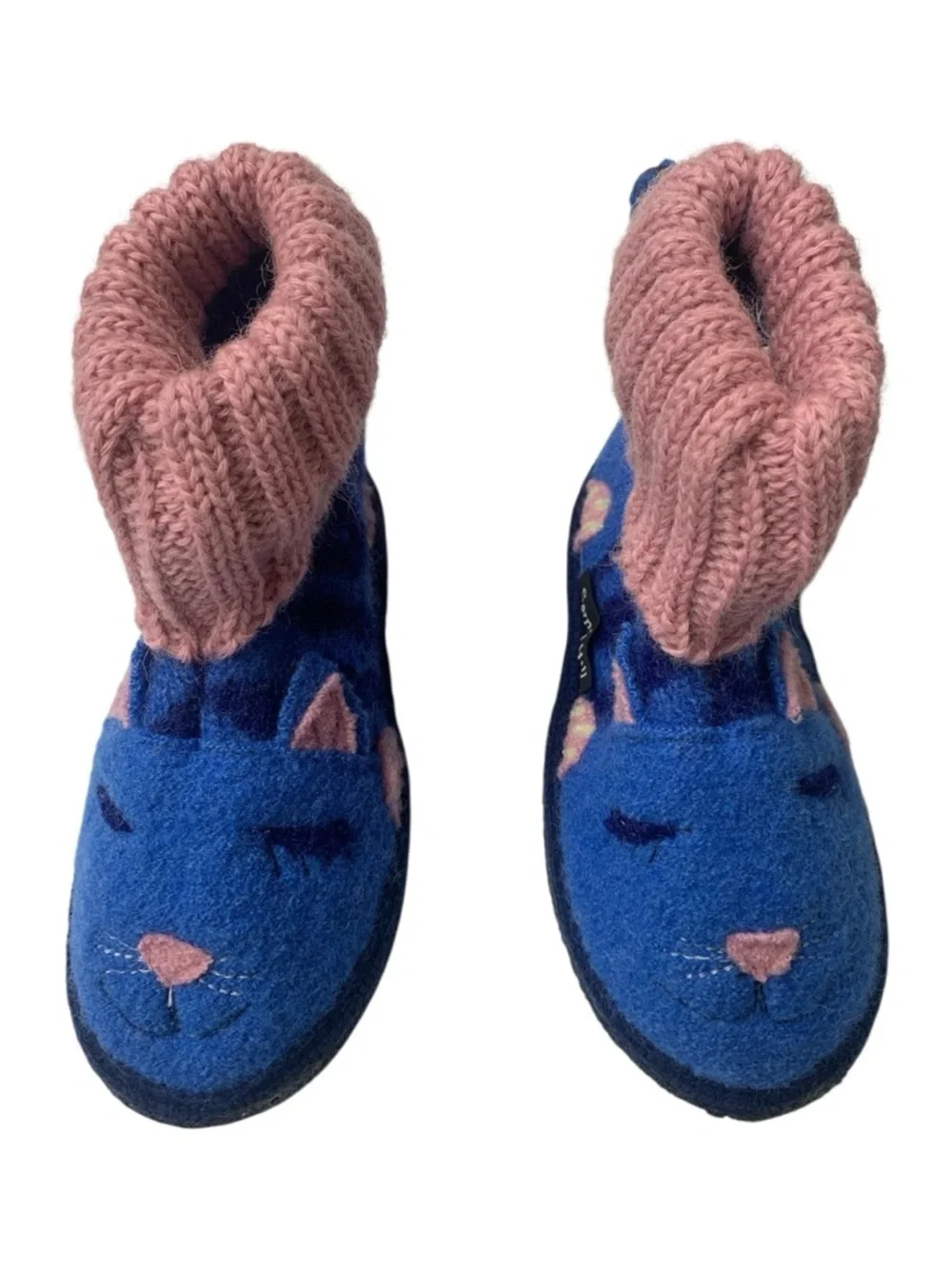 Garnet‎ Hill Girls Boiled Wool Slipper Boots Pink Blue Cute Cat Size 08 Toddler